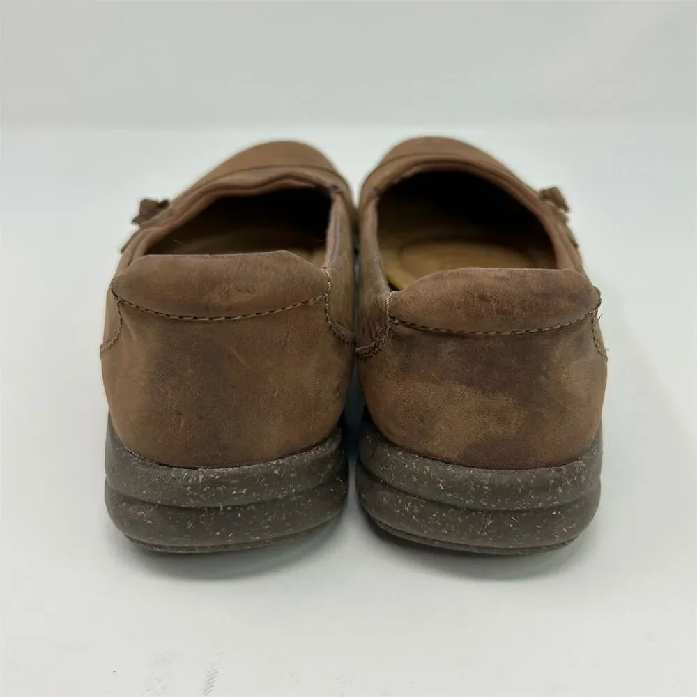 Clarks Women's Roseville Sky Brown Leather Slip-On Loafers Size 10 Wide Comfort